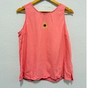 Vintage Linen Blend Pink Embroidered Tank Fairy Cottage Granola Girl Coastal